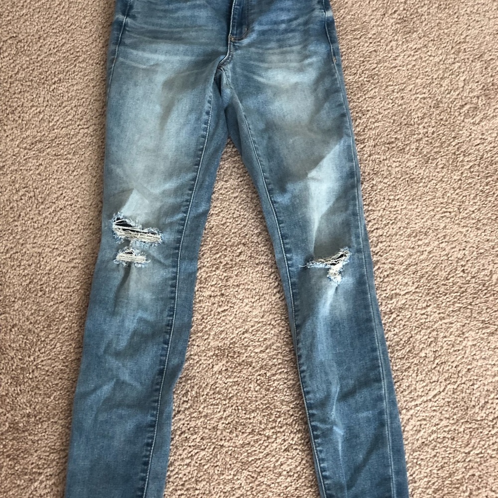 light blue ripped skinny high rise jeans size 00